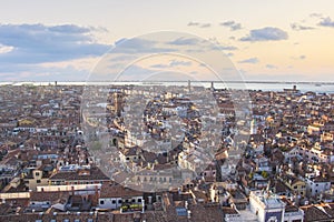 Beautiful view from the bell tower of the Campanella to the Museum Correr and the panorama of the city in Venice photo