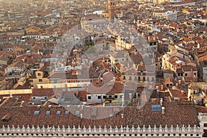 Beautiful view from the bell tower of the Campanella to the Museum Correr and the panorama of the city in Venice, Italy photo