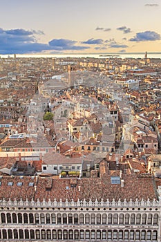 Beautiful view from the bell tower of the Campanella to the Museum Correr and the panorama of the city in Venice, Italy photo