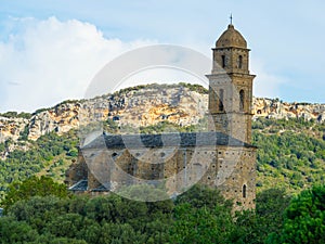 Old catholic church in Patrimonio mountain village, Corsica photo