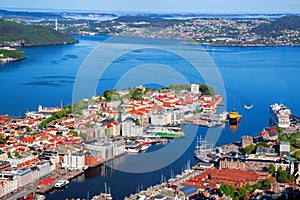 Beautiful view of Bergen from Floyen in Norway