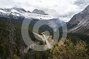 Beautiful view from the Big Bend on Icefields Parkway, Alberta, Canada