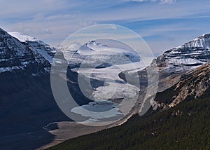 Beautiful view of big Saskatchewan Glacier, part of Columbia Icefield, in Banff National Park, Alberta, Canada.