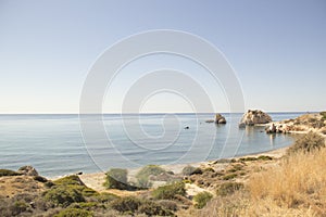 Beautiful view of the birthplace of Aphrodite in Cyprus. Petra tu Romiou, Stone of Aphrodite photo