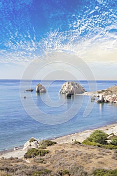 Beautiful view of the birthplace of Aphrodite in Cyprus. Petra tu Romiou, Stone of Aphrodite photo