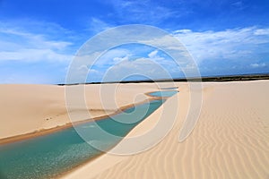 Beautiful view of the blue lagoons in Lencois Maranhenses national park, Brazil