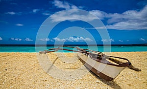 Beautiful view with the boat on the beach