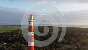 Beautiful view of the Bornrif Lighthouse in the countryside of Ameland, the Netherlands