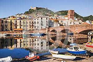 Beautiful view of Bosa town, Sardinia island, Italy. Travel destination