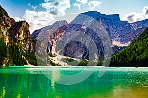 Beautiful view of the Braies lake in Trentino Alto Adige