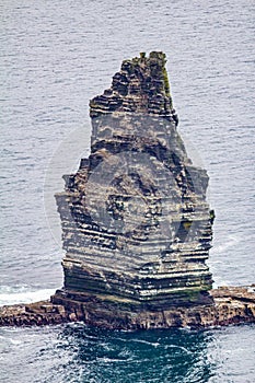 Beautiful view of the Branaunmore sea stack in the Cliffs of Moher