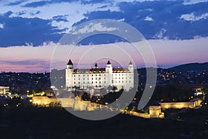 Beautiful view of the Bratislava castle on the banks of the Danube in the old town of Bratislava, Slovakia