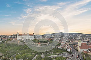 Beautiful view of the Bratislava castle on the banks of the Danube in the old town of Bratislava, Slovakia