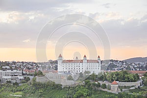 Beautiful view of the Bratislava castle on the banks of the Danube in the old town of Bratislava, Slovakia