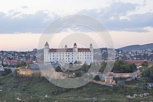 Beautiful view of the Bratislava castle on the banks of the Danube in the old town of Bratislava, Slovakia