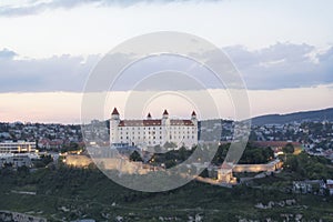 Beautiful view of the Bratislava castle on the banks of the Danube in the old town of Bratislava, Slovakia