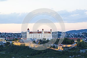 Beautiful view of the Bratislava castle on the banks of the Danube in the old town of Bratislava, Slovakia