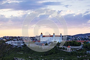 Beautiful view of the Bratislava castle on the banks of the Danube in the old town of Bratislava, Slovakia