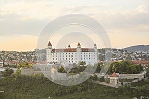 Beautiful view of the Bratislava castle on the banks of the Danube in the old town of Bratislava, Slovakia