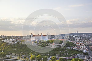 Beautiful view of the Bratislava castle on the banks of the Danube in the old town of Bratislava, Slovakia