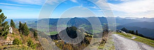 beautiful view from Brauneck summit to the valley and alps, near Lenggries bavaria