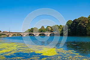 Beautiful view of the bridge over the river Po in the city of Turin, Italy