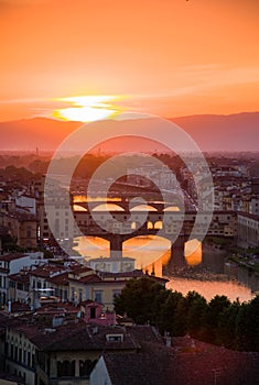 Beautiful view of bridge Ponte Vecchio, Florence, Italy