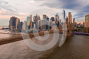 Beautiful view of the Brooklyn and Manhattan bridge at the sunrise