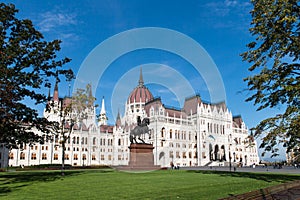 Beautiful view of Budapest Parliament. Parliament Building in Budapest. Hungary Budapest. View from garden to Parlament.