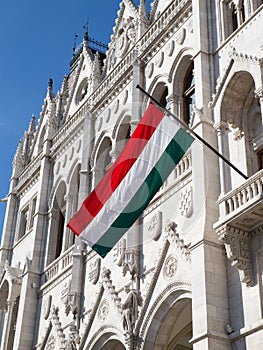 Beautiful view of Budapest Parliament. Parliament Building in Budapest. Hungary Budapest. View from garden to Parlament.