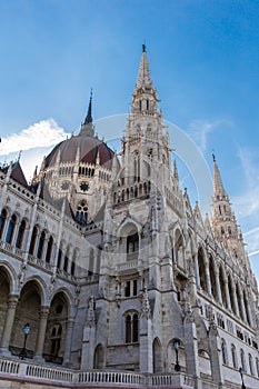 Beautiful view of Budapest Parliament. Parliament Building in Budapest. Hungary Budapest. View from garden to Parlament.