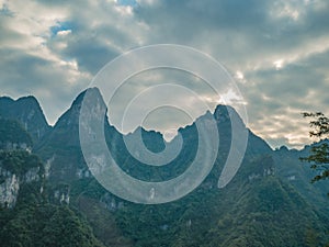 Beautiful view on the bus on tongtian road moving from tianmen mountain heaven gate cave