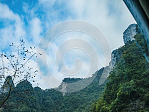 Beautiful view on the bus on tongtian road moving from tianmen mountain heaven gate cave on tianmen mountain national park