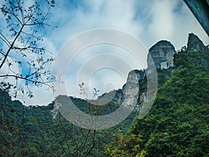 Beautiful view on the bus on tongtian road moving from tianmen mountain heaven gate cave on tianmen mountain national park