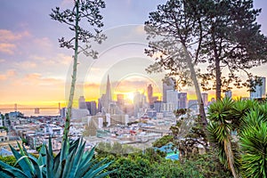 Beautiful view of business center in downtown San Francisco in USA