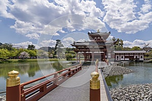 Beautiful view of the Byodo-In Temple In Uji, Kyoto, Japan on a sunny spring day