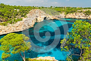 Beautiful view of Cala des Moro on Mallorca, Baleares Island, Spain