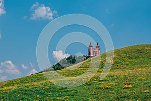 Beautiful view of Calvary Banska Stiavnica on the hill