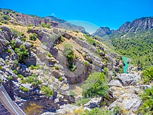 Beautiful view of the Caminito Del Rey mountain path along steep cliffs