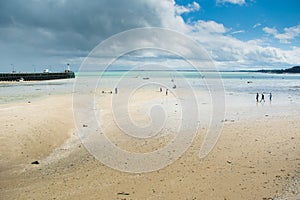 Beautiful view of the cancale beach at low tide. bretagne, france photo