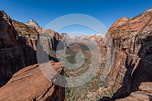 Beautiful view of the canyon from the top of Angels Landing, Zion National Park Utah USA