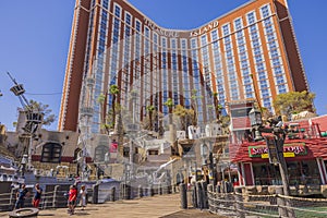 Beautiful view of casino hotel Treasure Island in Strip road. Las Vegas.