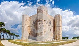 Beautiful view of Castel del Monte, the famous castle built in an octagonal shape by the Holy Roman Emperor Frederick II in