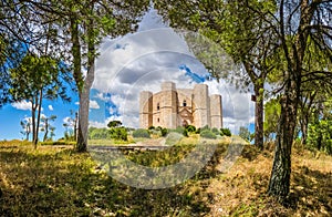 Beautiful view of Castel del Monte, the famous castle built in an octagonal shape by the Holy Roman Emperor Frederick II in