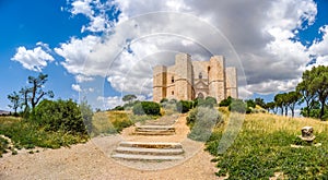 Beautiful view of Castel del Monte, the famous castle built in an octagonal shape by the Holy Roman Emperor Frederick II in