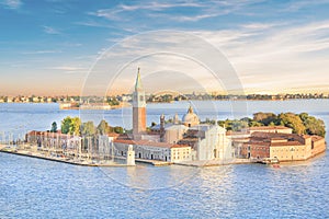 Beautiful view of the Cathedral of San Giorgio Maggiore, on an island in the Venetian lagoon, Venice, Italy