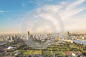 Beautiful view of the center of Cairo and Zamalek island from the Cairo Tower in Cairo