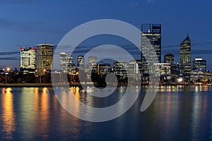 Beautiful view of central Perth at blue hour, Western Australia