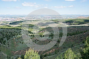 Beautiful view of Cerros Park, a public park surrounding Alcala de Henares. Snowed mountains in the background. Madrid photo