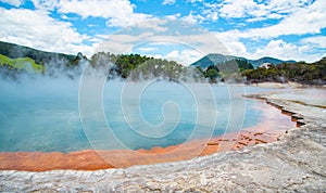 Beautiful view of Champagne pool an iconic tourist attraction in Rotorua, New Zealand.